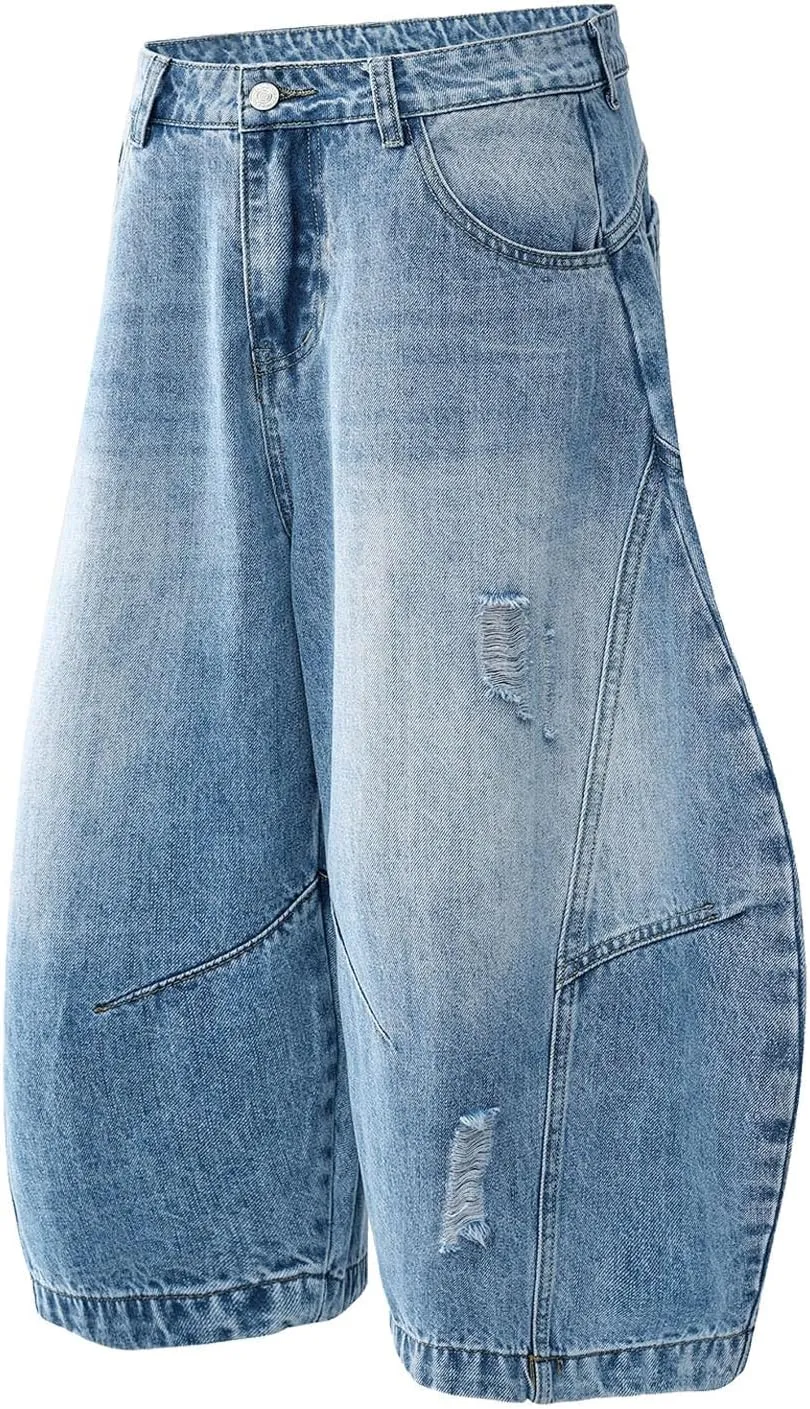 Baggy Jean Shorts for Men Casual Summer Loose Fit Hip Hop Skateboard Denim Shorts 2025 Trendy Streetwear