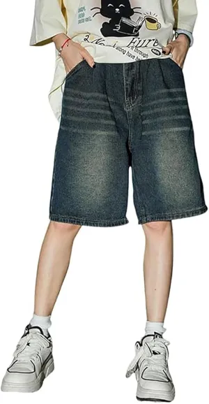 Baggy Jean Shorts for Men Casual Summer Loose Fit Hip Hop Skateboard Denim Shorts 2025 Trendy Streetwear