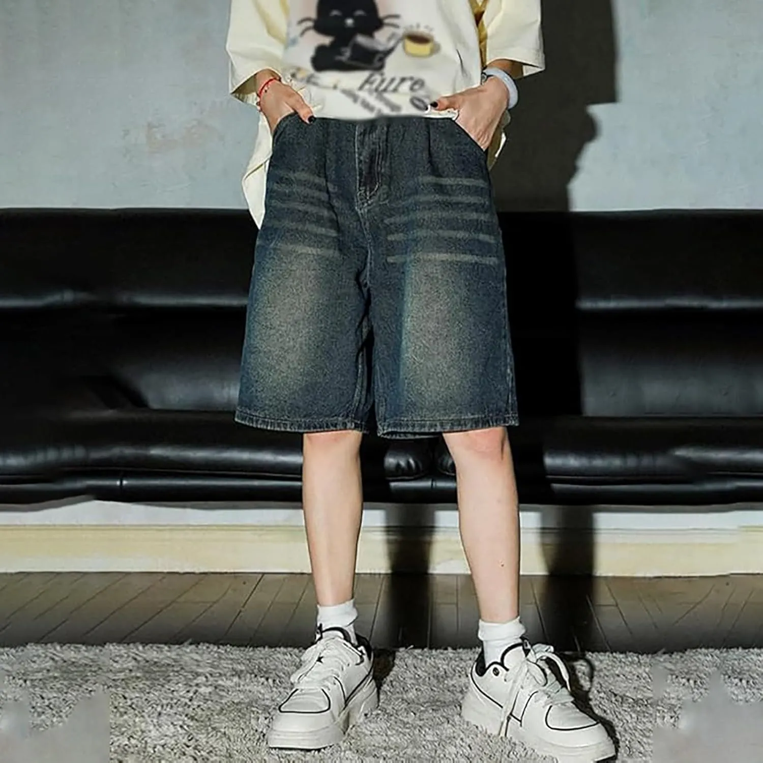 Baggy Jean Shorts for Men Casual Summer Loose Fit Hip Hop Skateboard Denim Shorts 2025 Trendy Streetwear