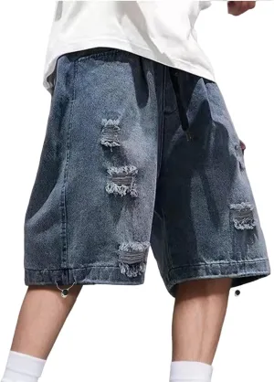 Baggy Jean Shorts for Men Casual Summer Loose Fit Hip Hop Skateboard Denim Shorts 2025 Trendy Streetwear
