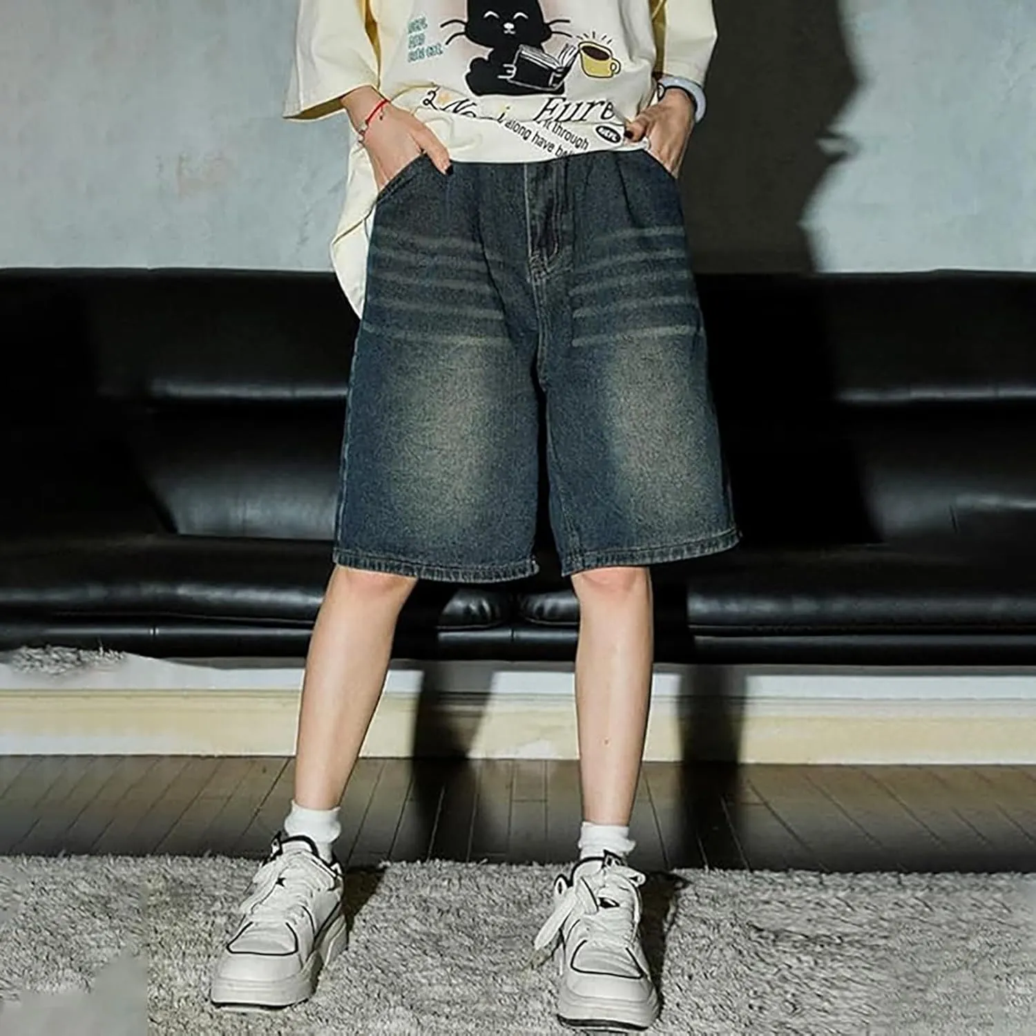 Baggy Jean Shorts for Men Casual Summer Loose Fit Hip Hop Skateboard Denim Shorts 2025 Trendy Streetwear