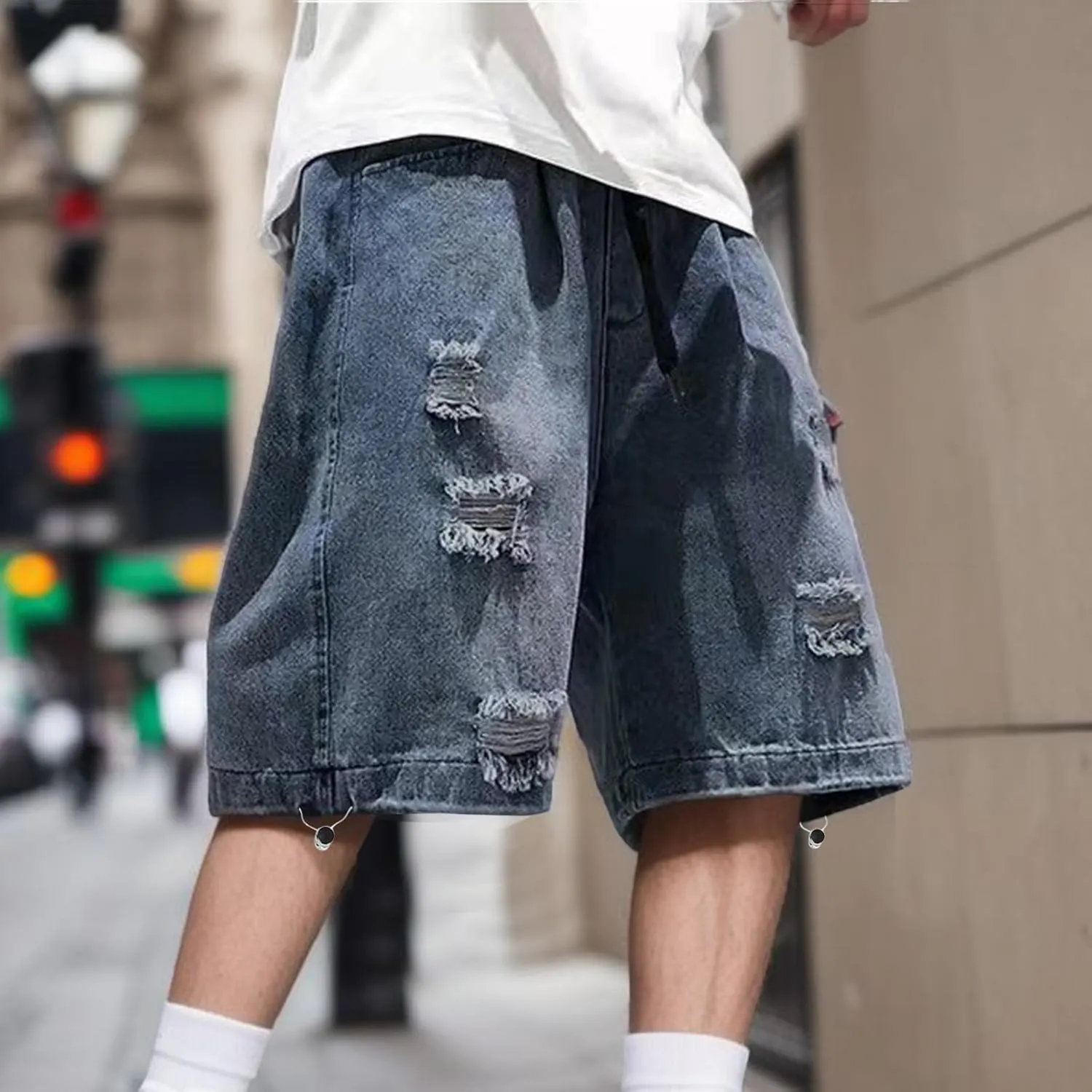 Baggy Jean Shorts for Men Casual Summer Loose Fit Hip Hop Skateboard Denim Shorts 2025 Trendy Streetwear