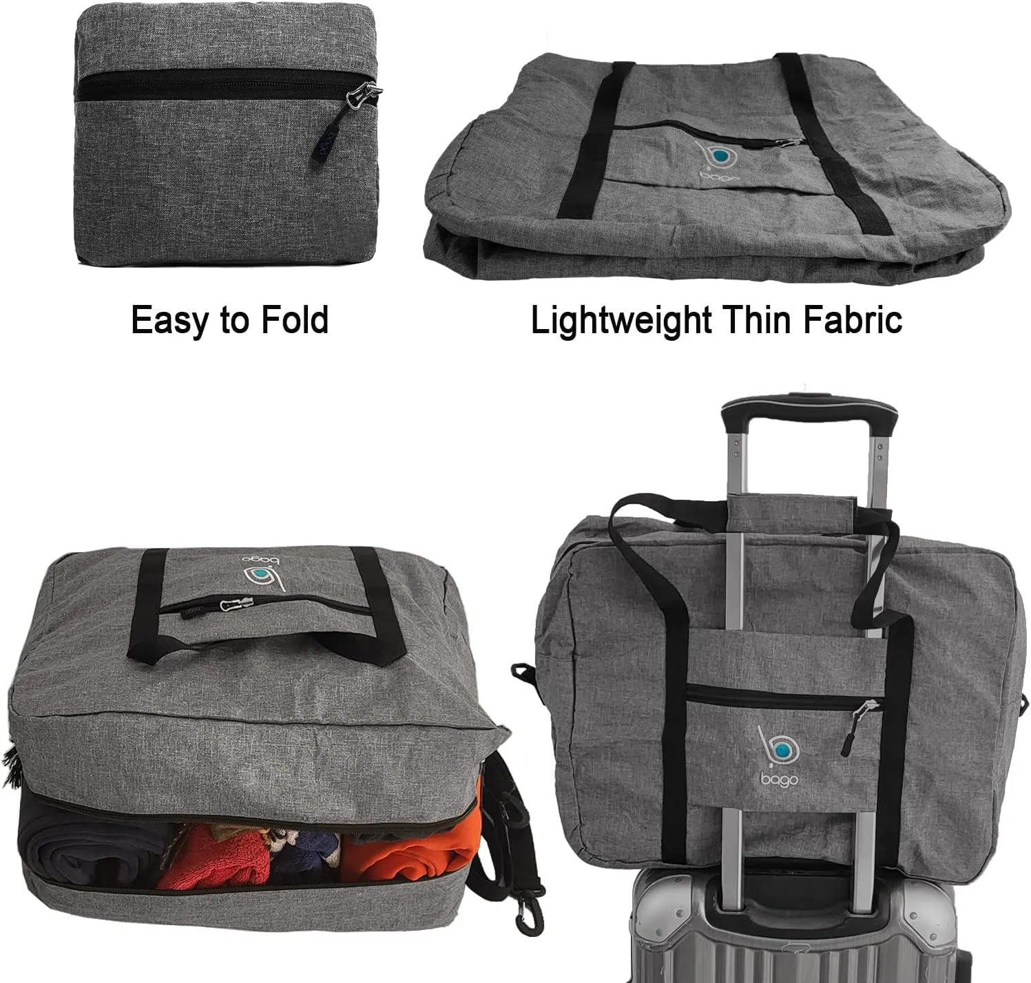 Bago Personal Item Travel Bag For Airlines - Fits As 18x14x8 inches Travel Bag Spirit & Frontier Airlines - Foldable Duffle Bag For Travel - Personal Item Bag Small Carry On Bag For Air Travel