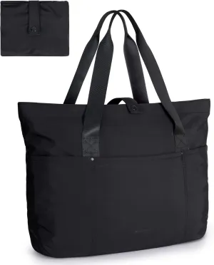 BAGSMART Tote Bag for Women, Foldable Tote Bag With Zipper Travel Large Shoulder Bag Handbag for Work-16.5''l X 6''wx 14''h