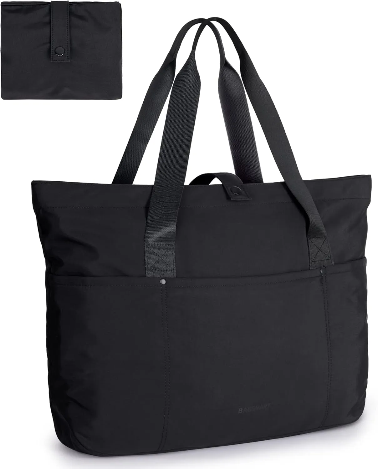 BAGSMART Tote Bag for Women, Foldable Tote Bag With Zipper Travel Large Shoulder Bag Handbag for Work-16.5''l X 6''wx 14''h