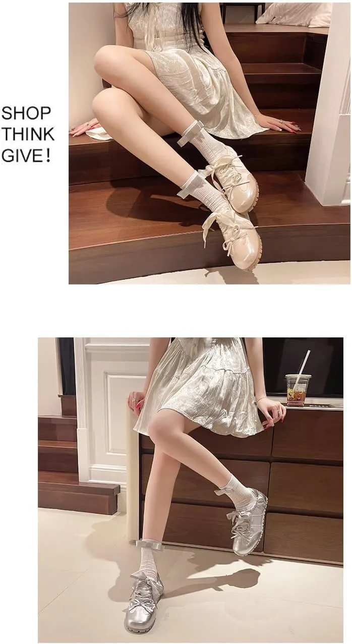 Ballet Sneakers for Women Round Toe Sneakerina Shoes Flats with Bows Satin Cute Y2K Retro Kawaii Elegant Dressy Fashion Trendy Tennis Trainers Gifts for Daughter Back to School Spring Summer Outdoors