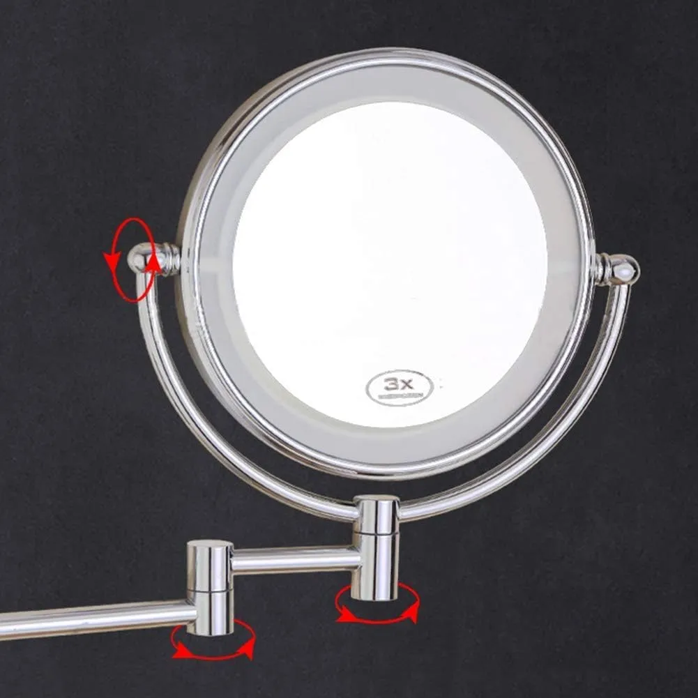 Bathroom Makeup Mirror LED with Light Wall-Mounted Foldable Telescopic Touch Single-Sided 3X / 5X Magnified Beauty Mirror(3X)