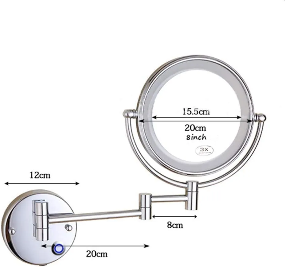 Bathroom Makeup Mirror LED with Light Wall-Mounted Foldable Telescopic Touch Single-Sided 3X / 5X Magnified Beauty Mirror(3X)