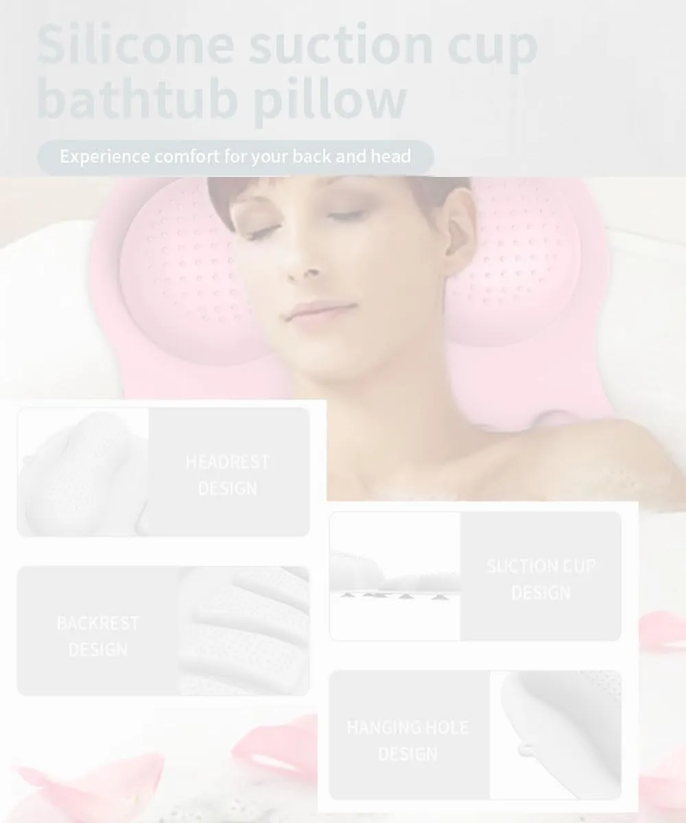 Bathtub Pillow Silicone Bath Pillow for Tub, Slip Proof Bathtub Pillow for Head and Neck Support, Quick Drying, Dirt Resistant Pillow Relaxing Bath Accessories Spa Gifts