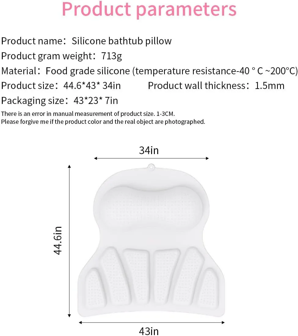 Bathtub Pillow Silicone Bath Pillow for Tub, Slip Proof Bathtub Pillow for Head and Neck Support, Quick Drying, Dirt Resistant Pillow Relaxing Bath Accessories Spa Gifts