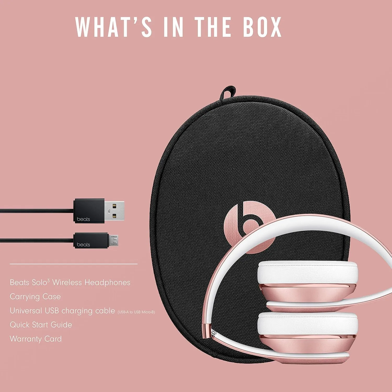 Beats Solo3 Wireless On-Ear Headphones - Apple W1 Headphone Chip, Class 1 Bluetooth, 40 Hours of Listening Time, Built-in Microphone - Rose Gold