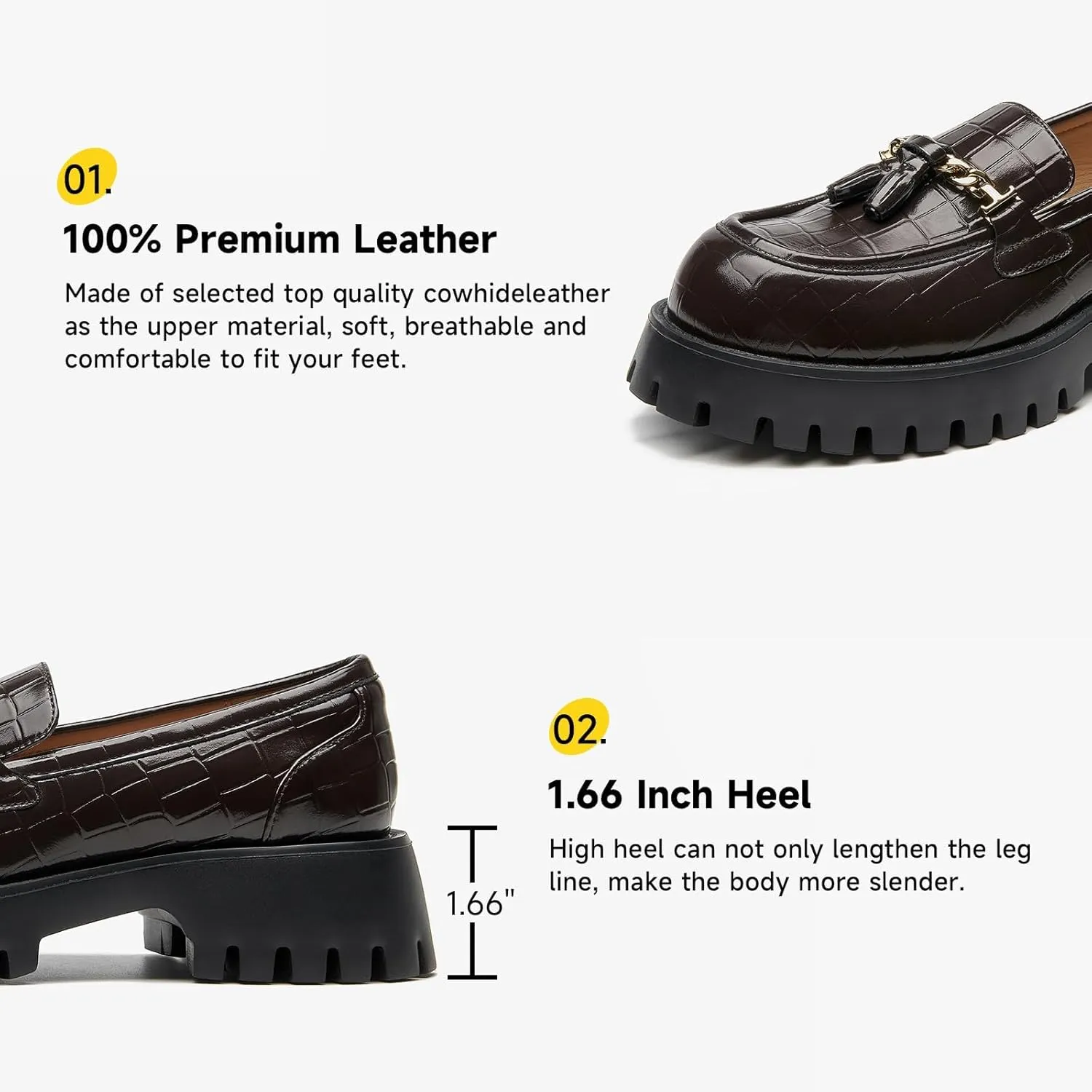 BEAU TODAY Chunky Loafers for Women,Womens Platform Loafer Shoes,Chunky Heel Lug Sole Slip-on Metal Chain Shoes,Comfort Round Toe Business Work Office Shoes