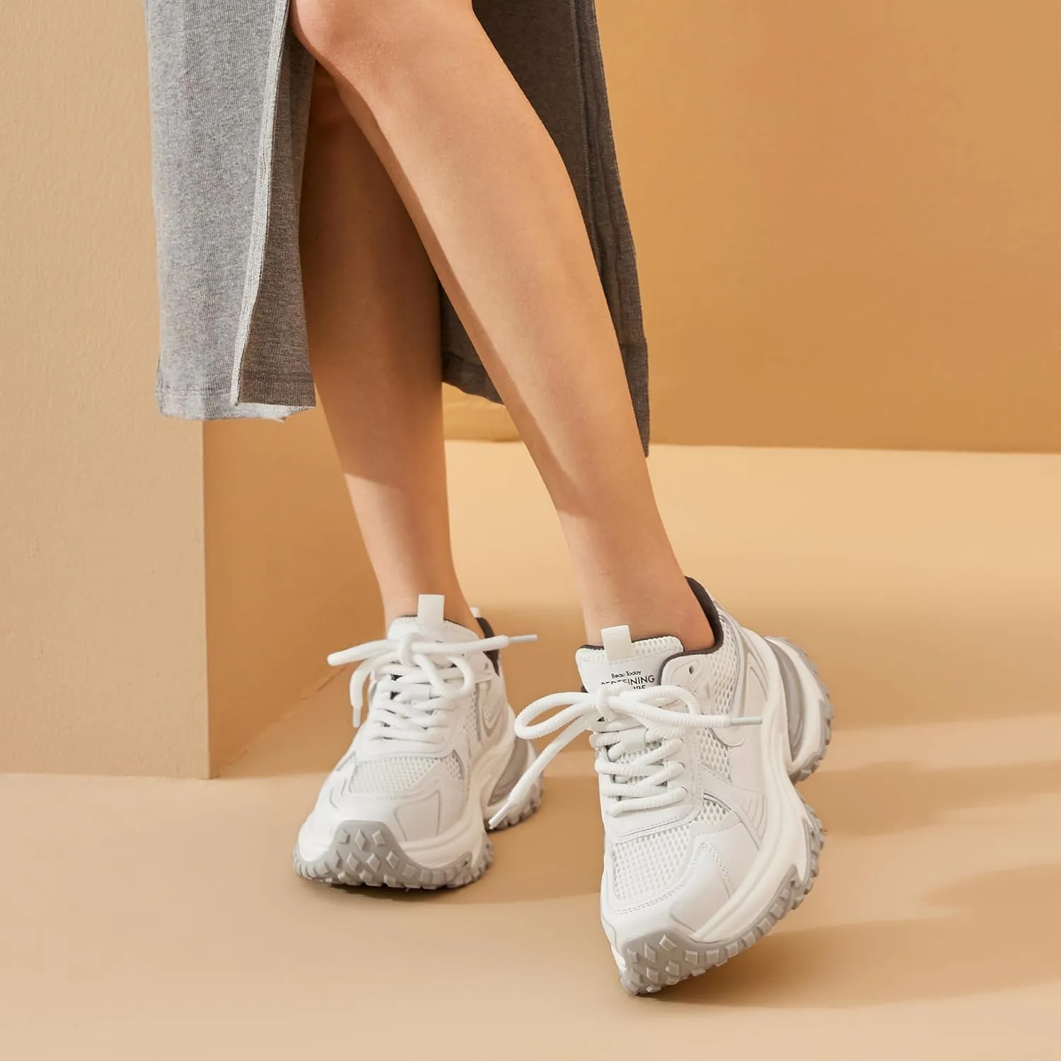 BEAU TODAY Chunky Sneakers for Women,Fashion Platform Walking Sneakers,Comfortable Arch Support Tennis Dad Shoes