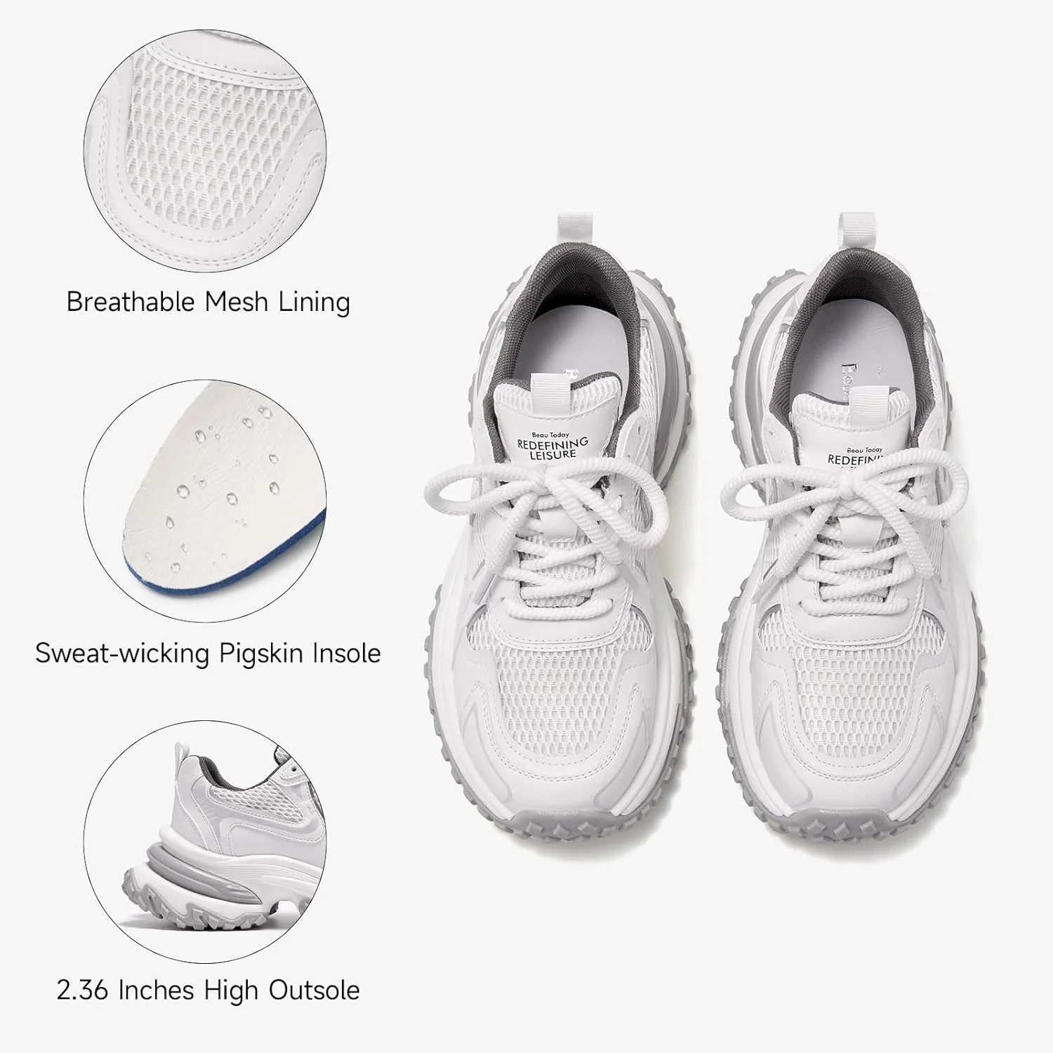 BEAU TODAY Chunky Sneakers for Women,Fashion Platform Walking Sneakers,Comfortable Arch Support Tennis Dad Shoes