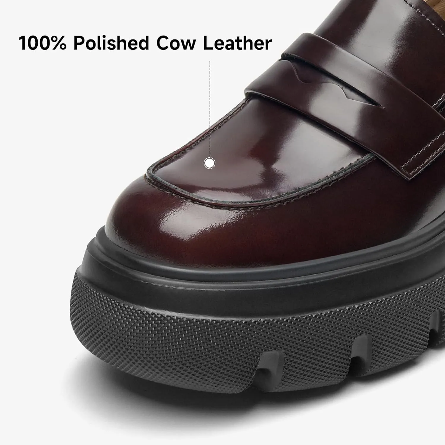 BEAU TODAY Womens Fashion Platform Loafers, Comfort Slip-on Leather Loafers with Chunky Heel, Round Toe Business Work Shoes