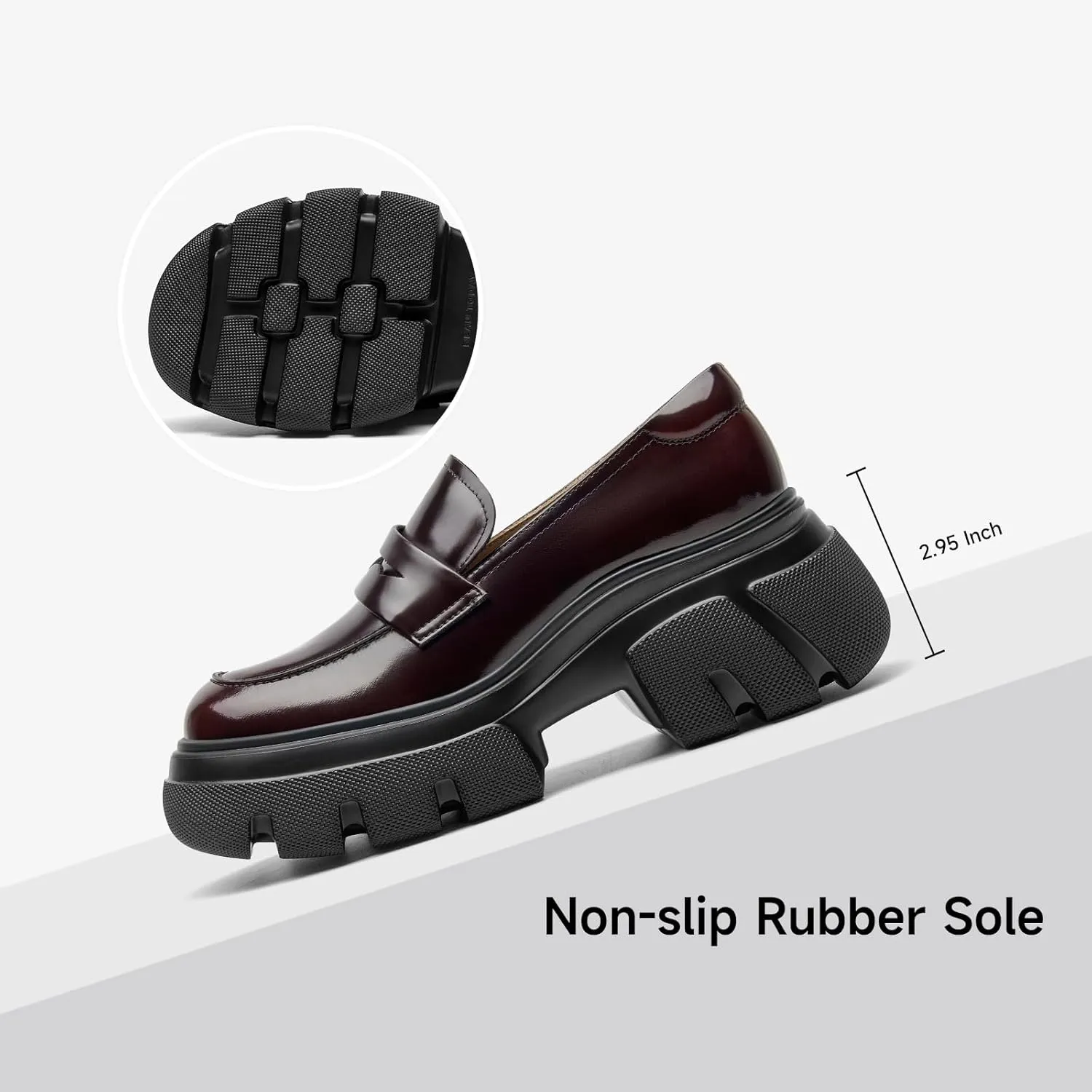 BEAU TODAY Womens Fashion Platform Loafers, Comfort Slip-on Leather Loafers with Chunky Heel, Round Toe Business Work Shoes