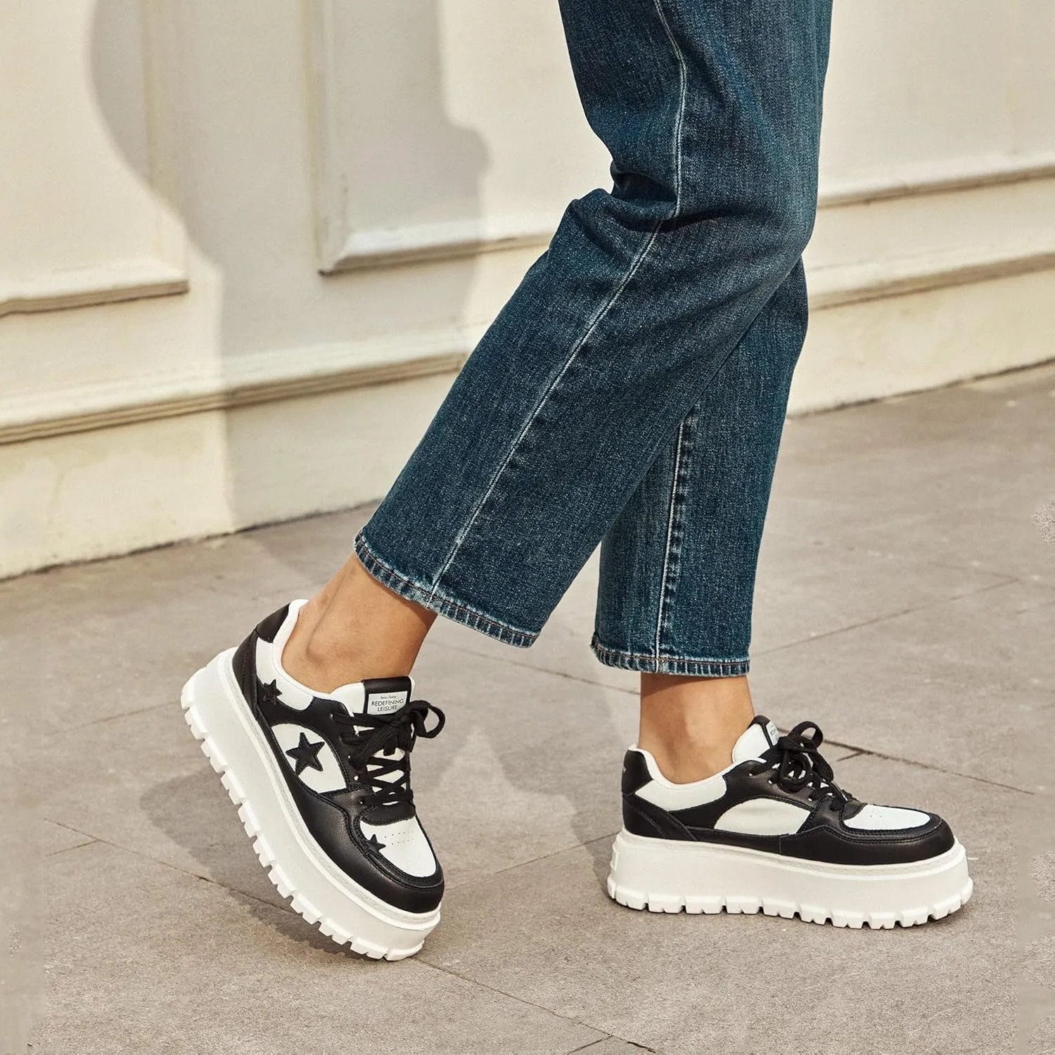 BEAU TODAY Women's Platform Fashion Sneakers, Chunky Sneakers for Women, Lightweight Comfortable Walking Shoes Lace Up Casual Shoes for Outdoor Work