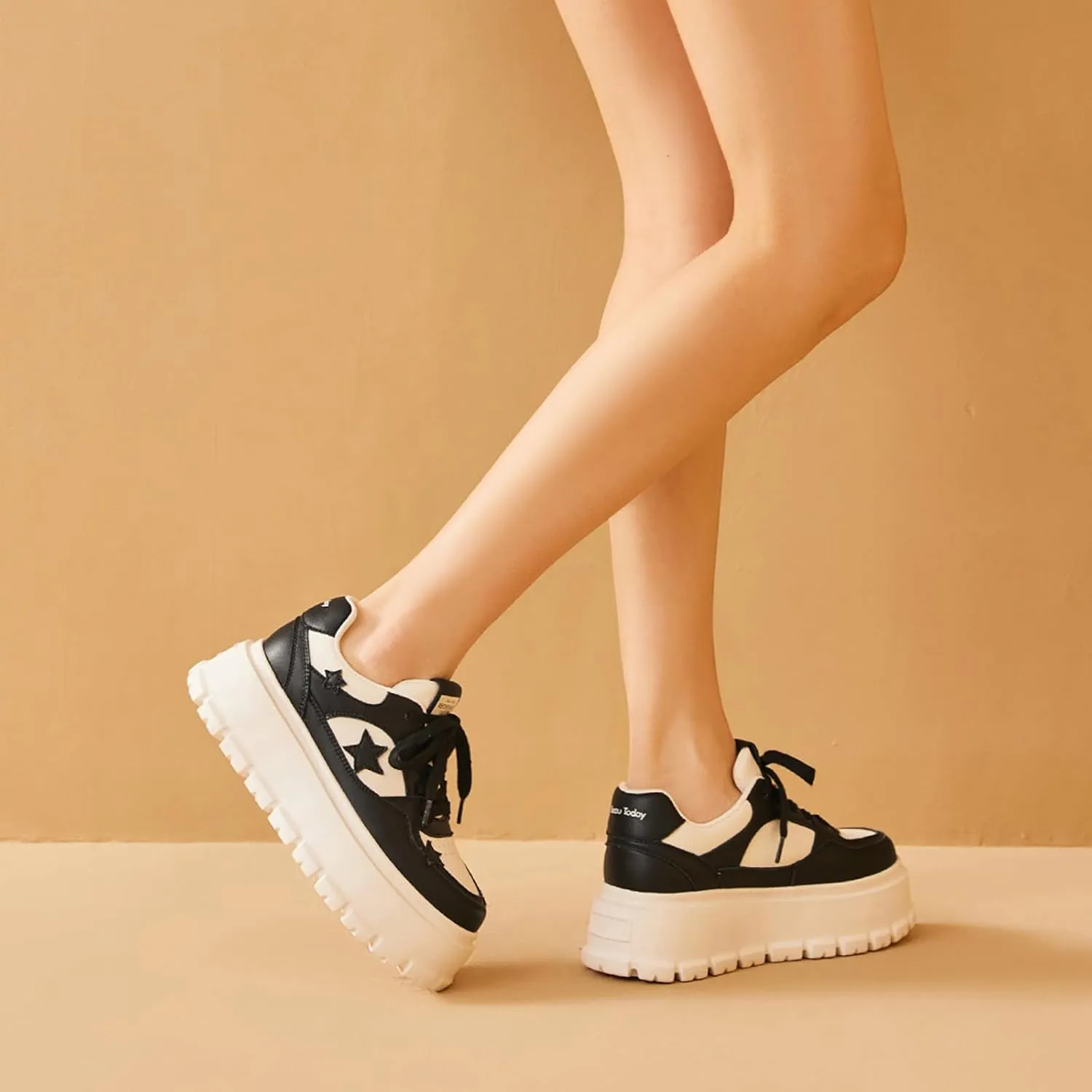 BEAU TODAY Women's Platform Fashion Sneakers, Chunky Sneakers for Women, Lightweight Comfortable Walking Shoes Lace Up Casual Shoes for Outdoor Work