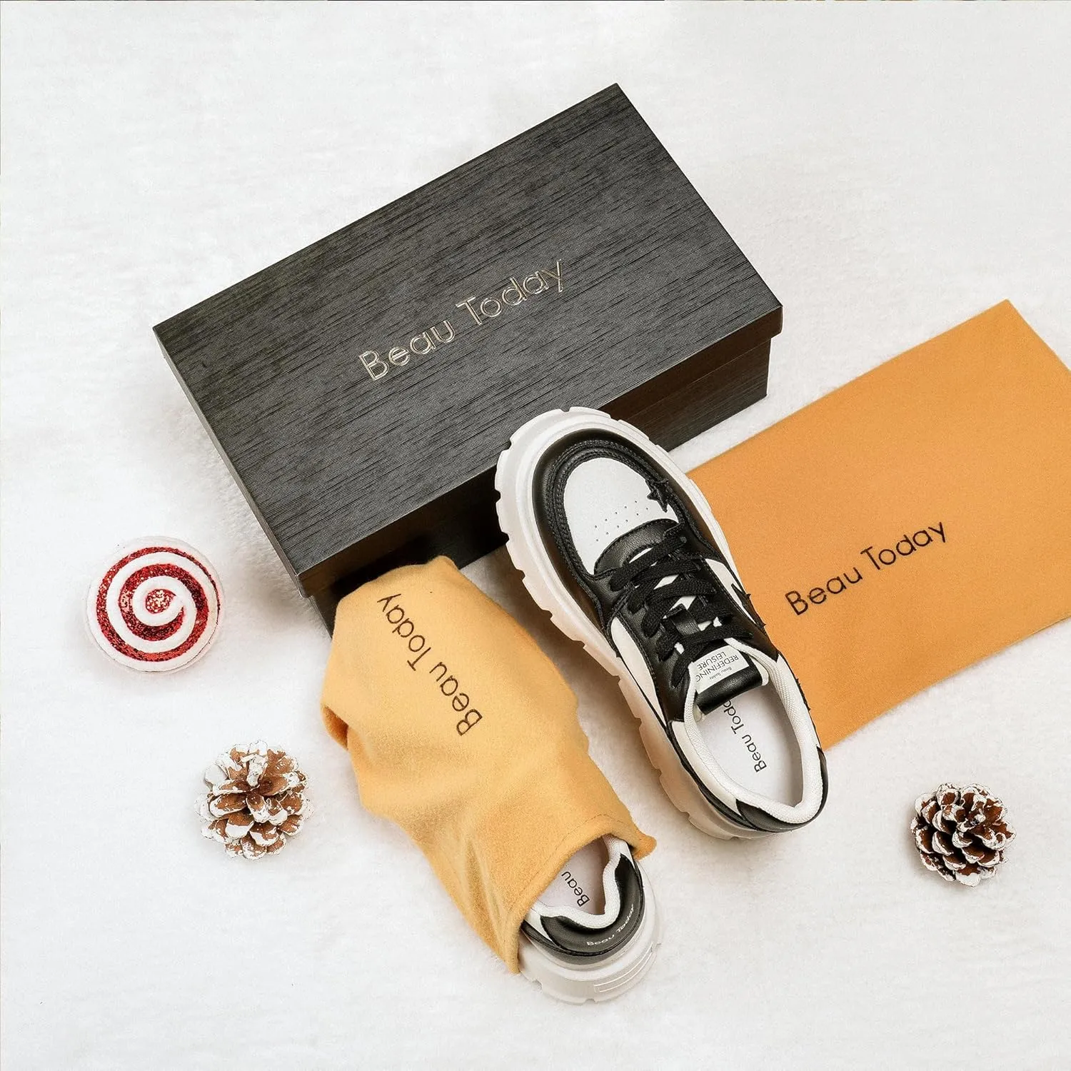 BEAU TODAY Women's Platform Fashion Sneakers, Chunky Sneakers for Women, Lightweight Comfortable Walking Shoes Lace Up Casual Shoes for Outdoor Work