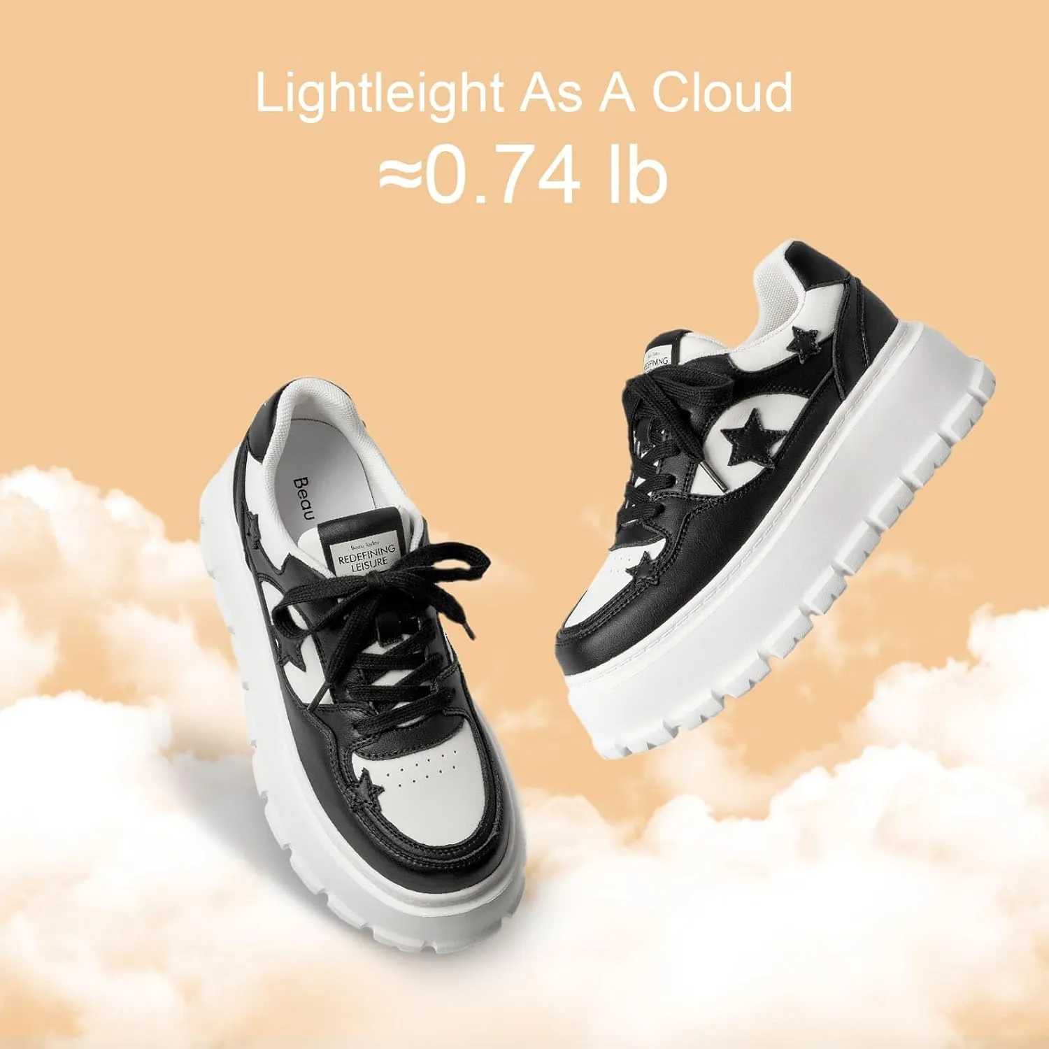 BEAU TODAY Women's Platform Fashion Sneakers, Chunky Sneakers for Women, Lightweight Comfortable Walking Shoes Lace Up Casual Shoes for Outdoor Work