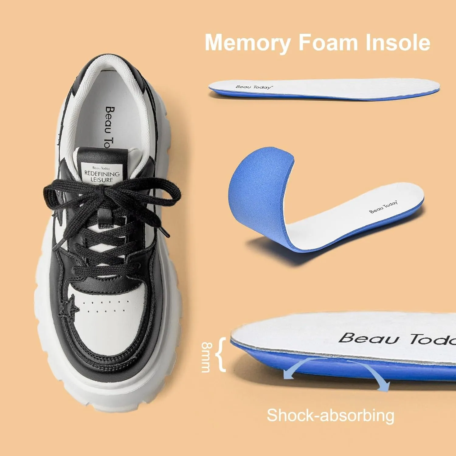 BEAU TODAY Women's Platform Fashion Sneakers, Chunky Sneakers for Women, Lightweight Comfortable Walking Shoes Lace Up Casual Shoes for Outdoor Work