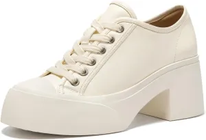 BEAU TODAY Women's Platform Pumps, Genuine Leather Chunky Block Heels for Women, Lace Up Round Toe Oxford Heels for Women, Comfortable Casual Work Office Dress Pumps Shoes