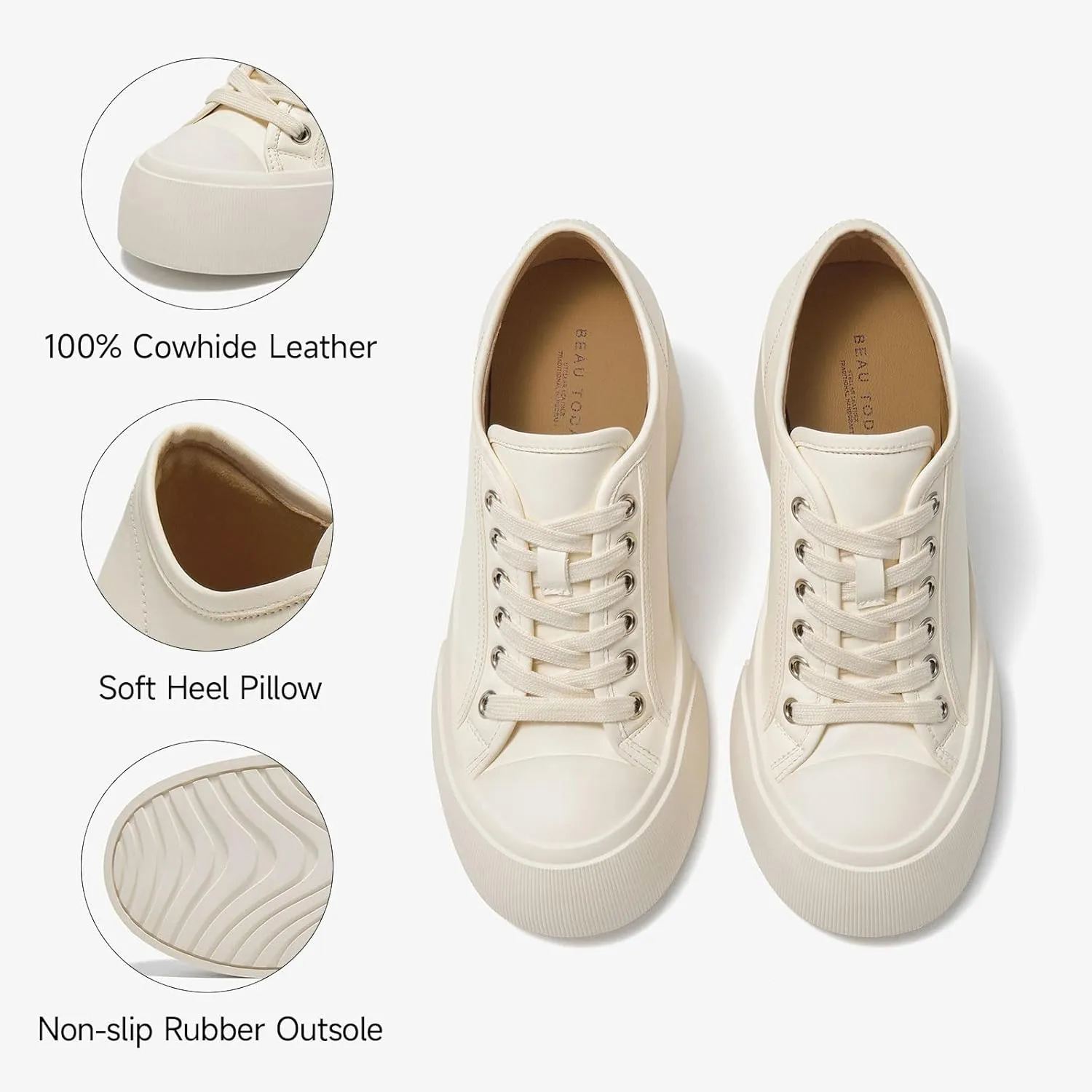BEAU TODAY Women's Platform Pumps, Genuine Leather Chunky Block Heels for Women, Lace Up Round Toe Oxford Heels for Women, Comfortable Casual Work Office Dress Pumps Shoes