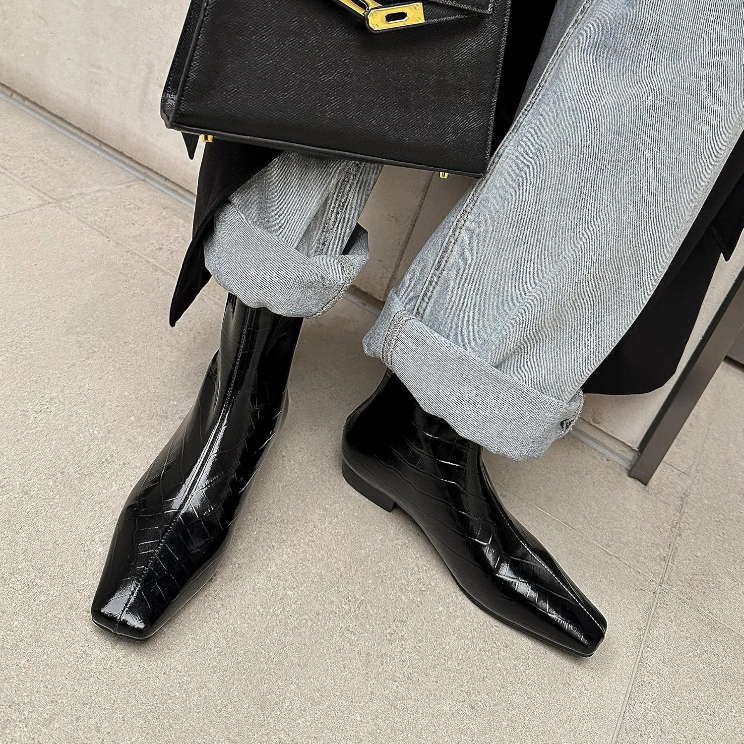 Beauty Cry Women's Booties Low Heel Square Toe Ankle Boots