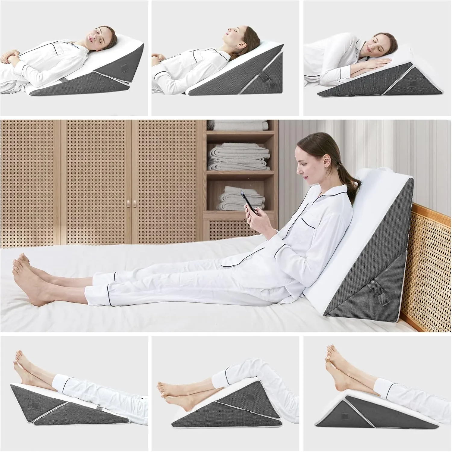 Bed Wedge Pillow for Sleeping Adjustable 9 &12 Inch Foldable Bed Wedge Pillow, Memory Foam Triangle Pillow Wedge System for Legs and Back Support Pillow