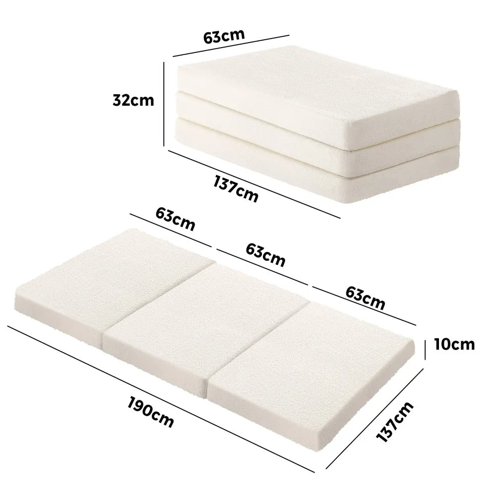 Bedra Folding Foam Mattress Sherpa Fleece Portable 3-fold Double