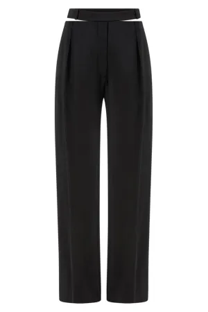 BELTED WOOL FLUID PANT | BLACK