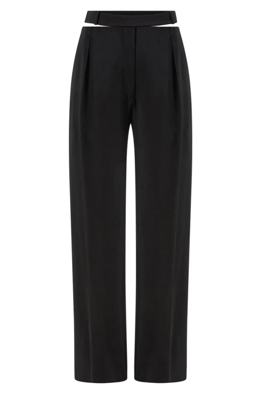 BELTED WOOL FLUID PANT | BLACK