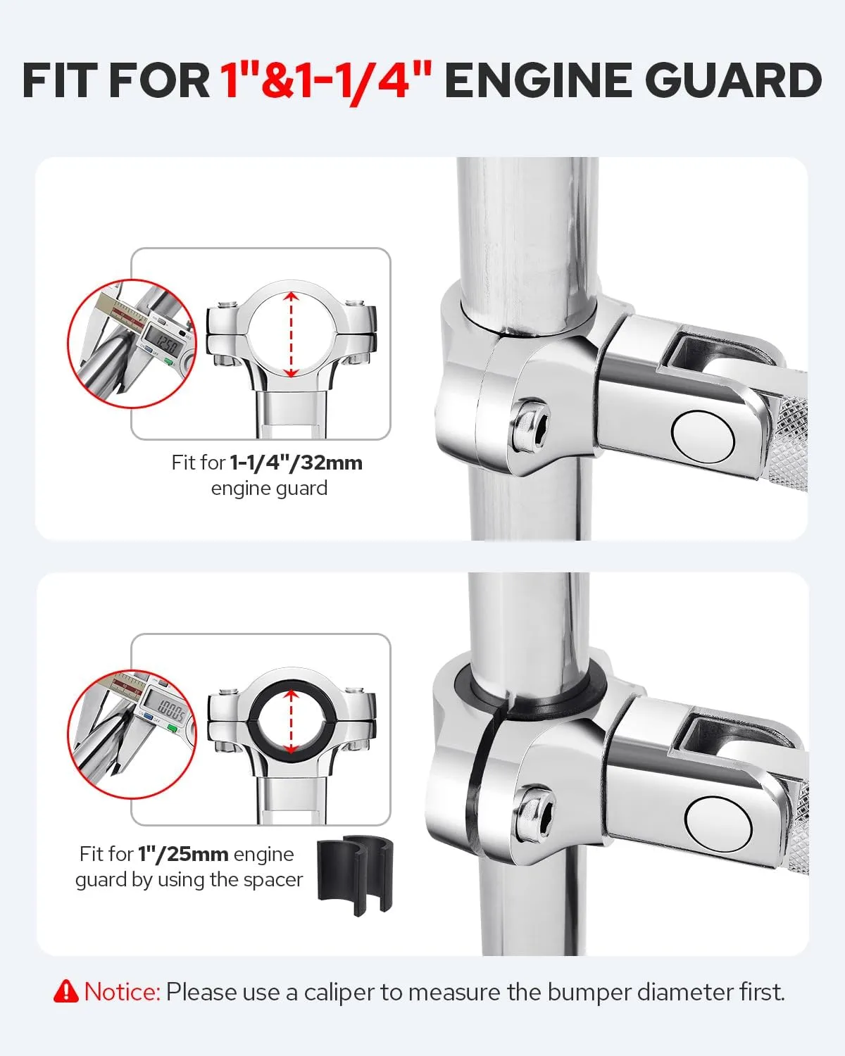 Benlari CNC Highway Pegs Motorcycle Foot Pegs 1in 1-1/4in 25mm 32mm Fit for Harley Davidson for BMW for Honda for Suzuki for Kawasaki Engine Guards Crash Bars Chrome