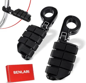 Benlari Highway Pegs P-Clamp, A3 Steel Motorcycle Foot Pegs Fit For 1.25'' Crash Bars Foot Pedal Bracket Clamp Compatible With Harley Touring Electra Road King Road Glide Style3(Black)