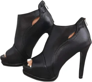 Black Peep Toe Stilettos Platform High Heel Ankle Boots