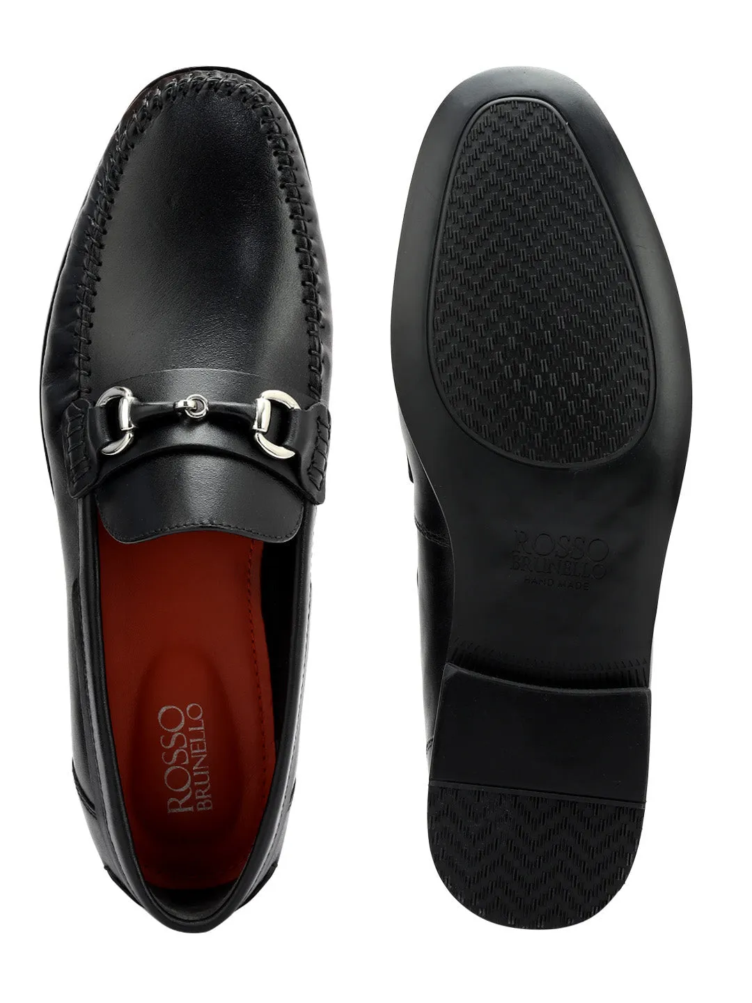 Black Plain Leather Heel Moccasins