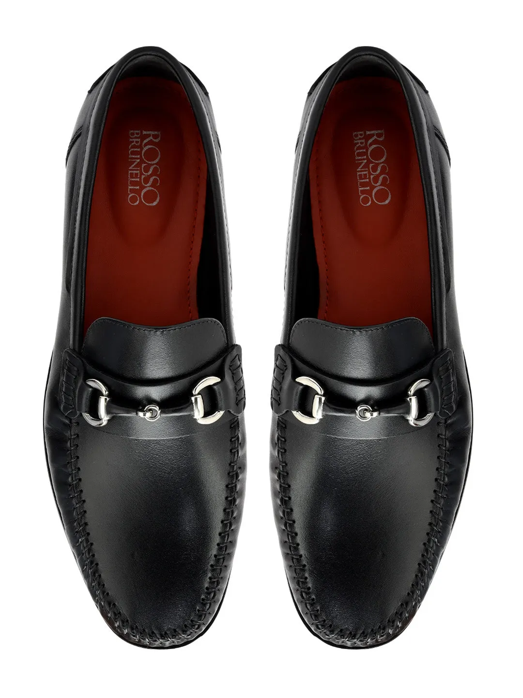 Black Plain Leather Heel Moccasins