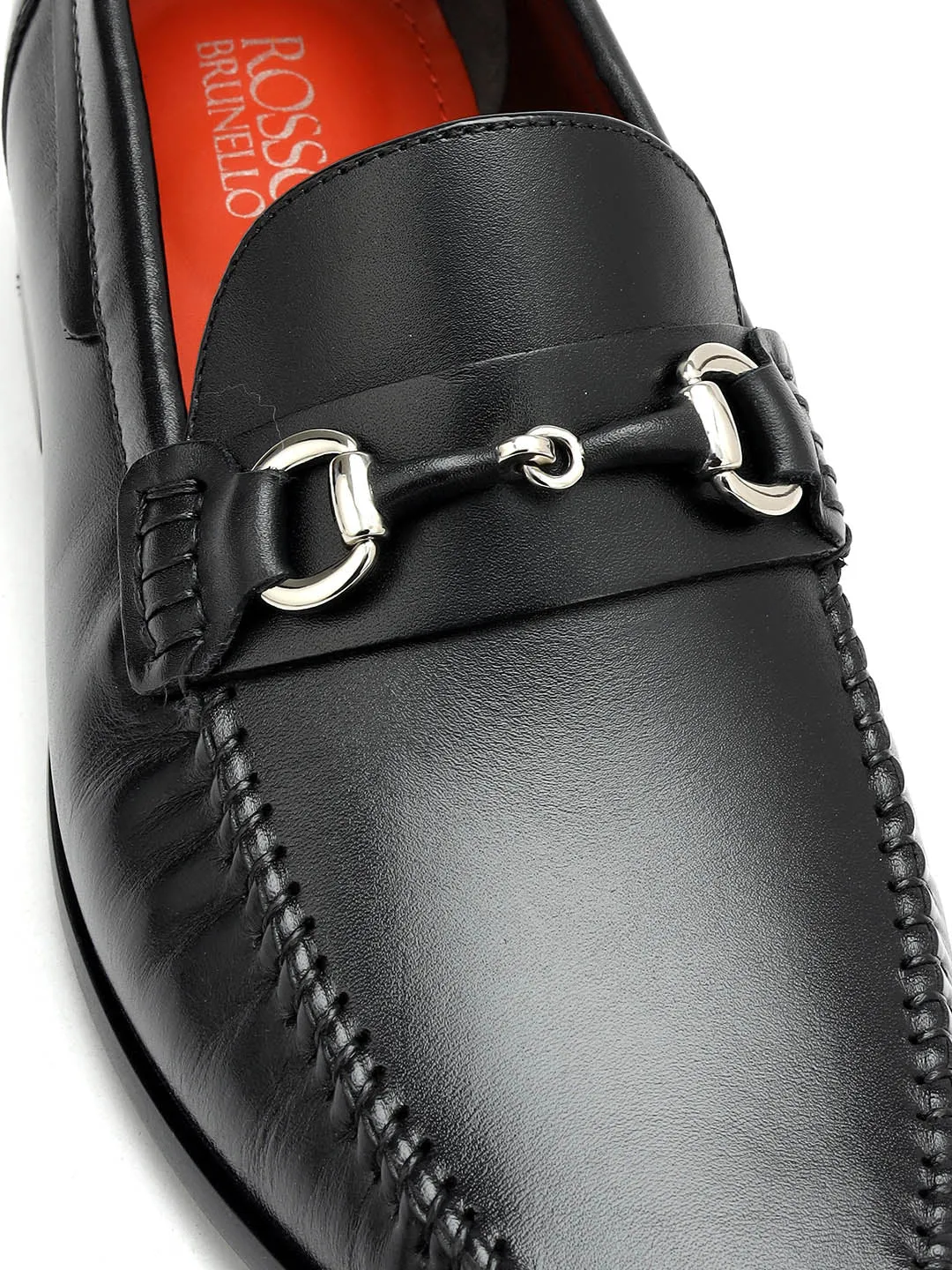 Black Plain Leather Heel Moccasins