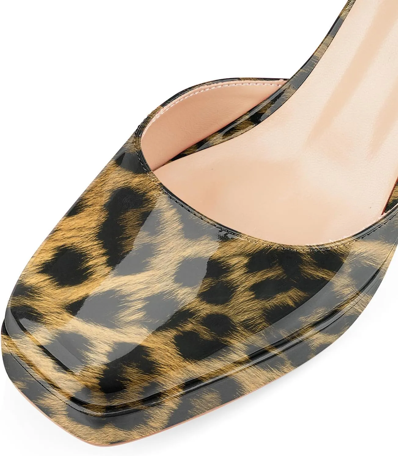 Black Platform Heels Chunky High Heel Patent Leather Pumps Closed Square Toe Block Heels with Ankle Strap for Women Ladies Sexy