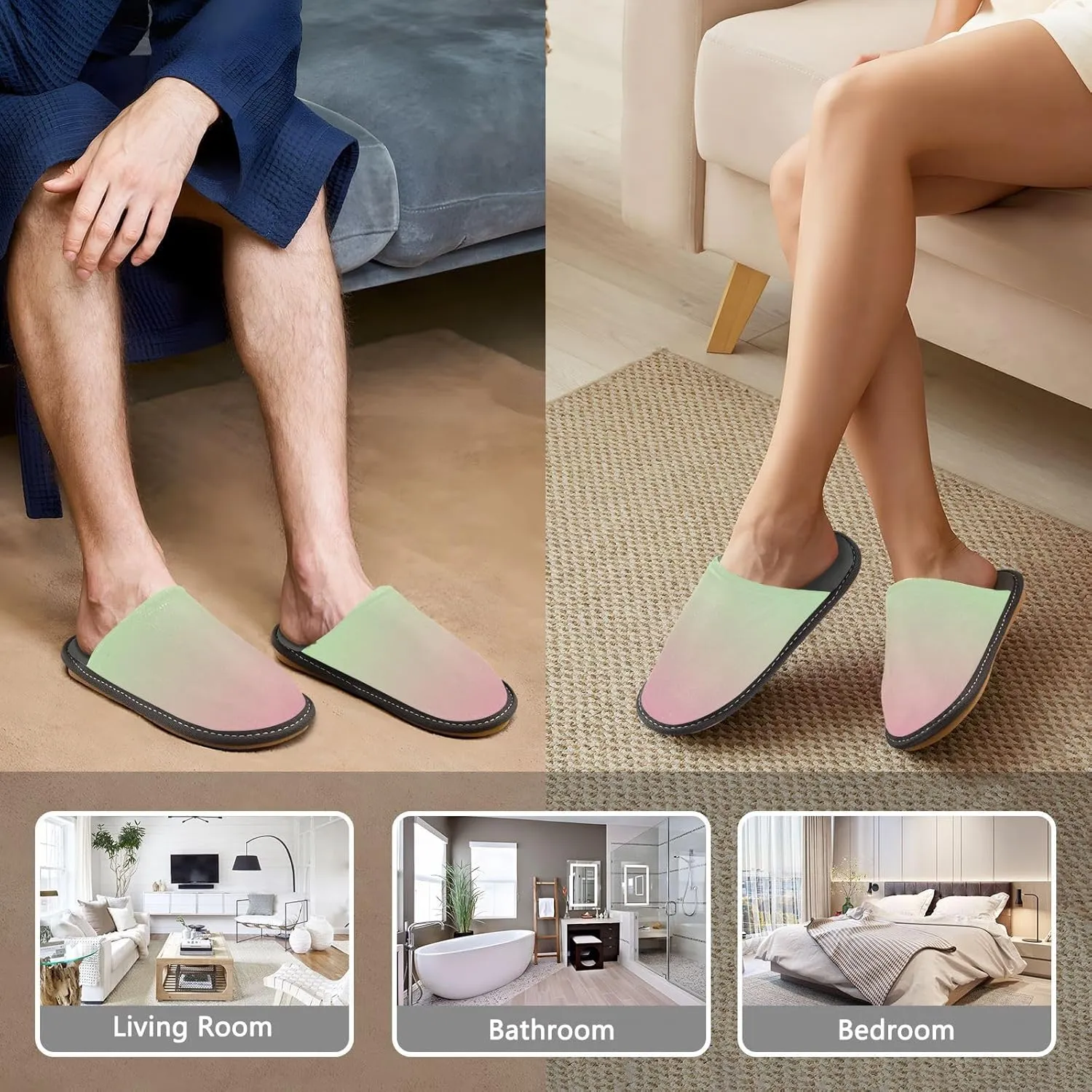 Black Red House Slippers for Women Men Non-Slip Slip On Slippers