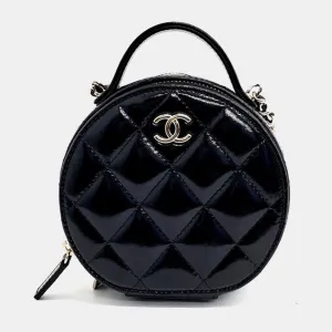 Black Shiny Leather Round Top Handle Bag