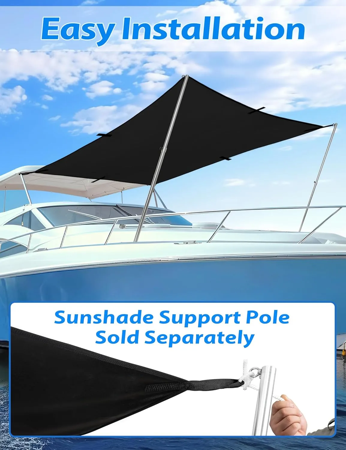 BLUEWING Sunshade for Fishing Boats Shade Canopy Waterproof Durable 1200D Polyester Sun Shade Foldable Umbrella for Protection, 6