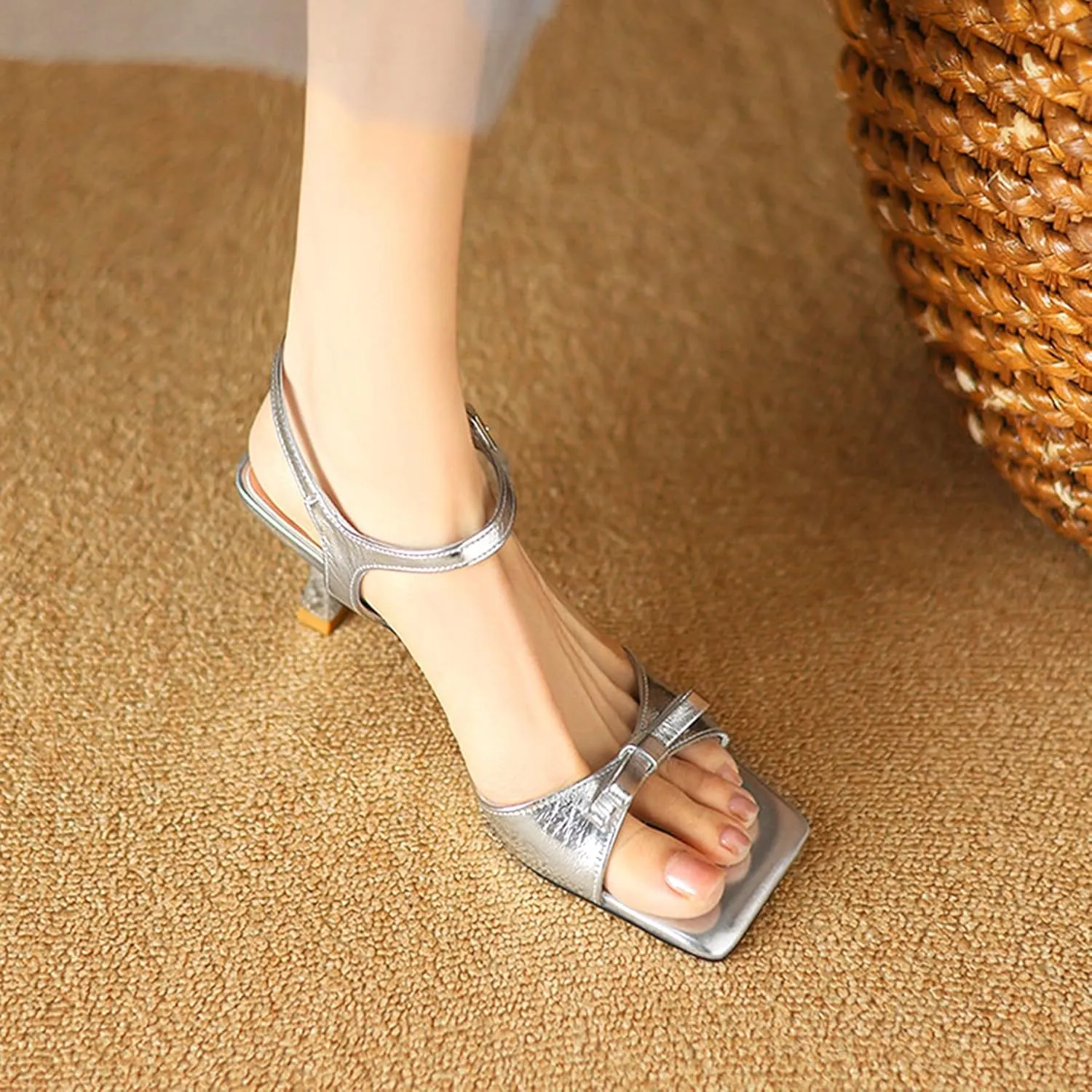 BLXQPYTWomens Sandals Square Open Toe Dressy Elegant Bow Kitten Heels Buckle strap Sandals for Women Comfort Wedding Prom Party Shoes