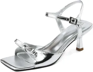 BLXQPYTWomens Sandals Square Open Toe Dressy Elegant Bow Kitten Heels Buckle strap Sandals for Women Comfort Wedding Prom Party Shoes