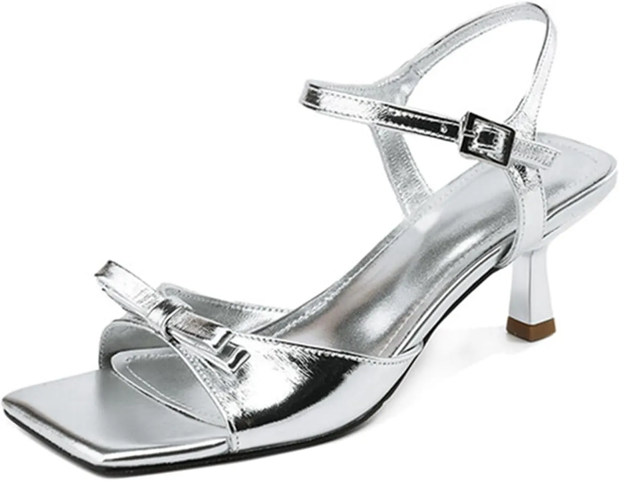 BLXQPYTWomens Sandals Square Open Toe Dressy Elegant Bow Kitten Heels Buckle strap Sandals for Women Comfort Wedding Prom Party Shoes
