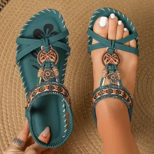Bohemian Style Women's Big Size Handmade Sandals | Elegant & Comfortable Summer Shoes | Synthetic Strappy Outdoor Fashion 2025