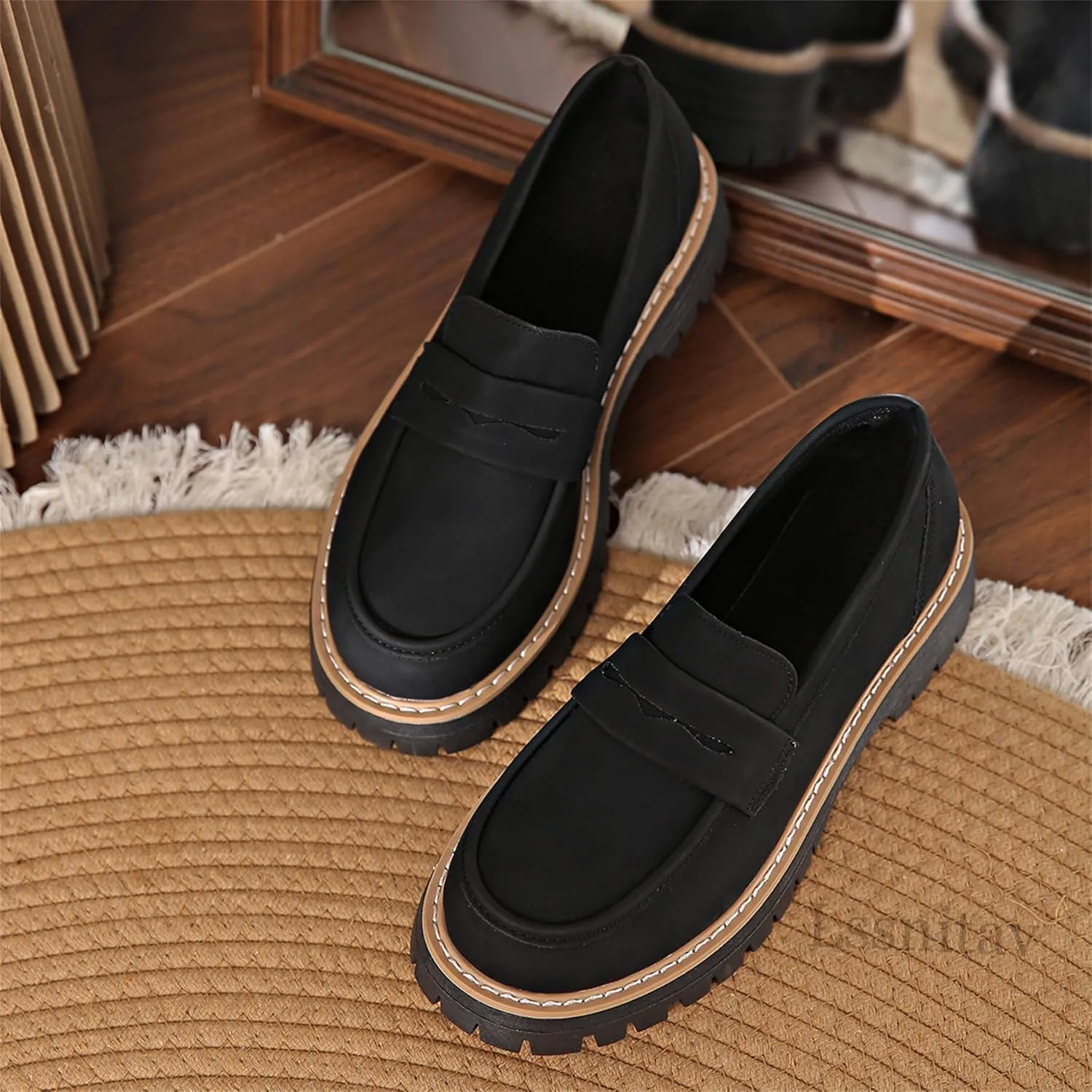 Bootara Loafers Women, Bootara Women's Plus Size Casual Retro Suede Loafers with Chunky Heel Platform