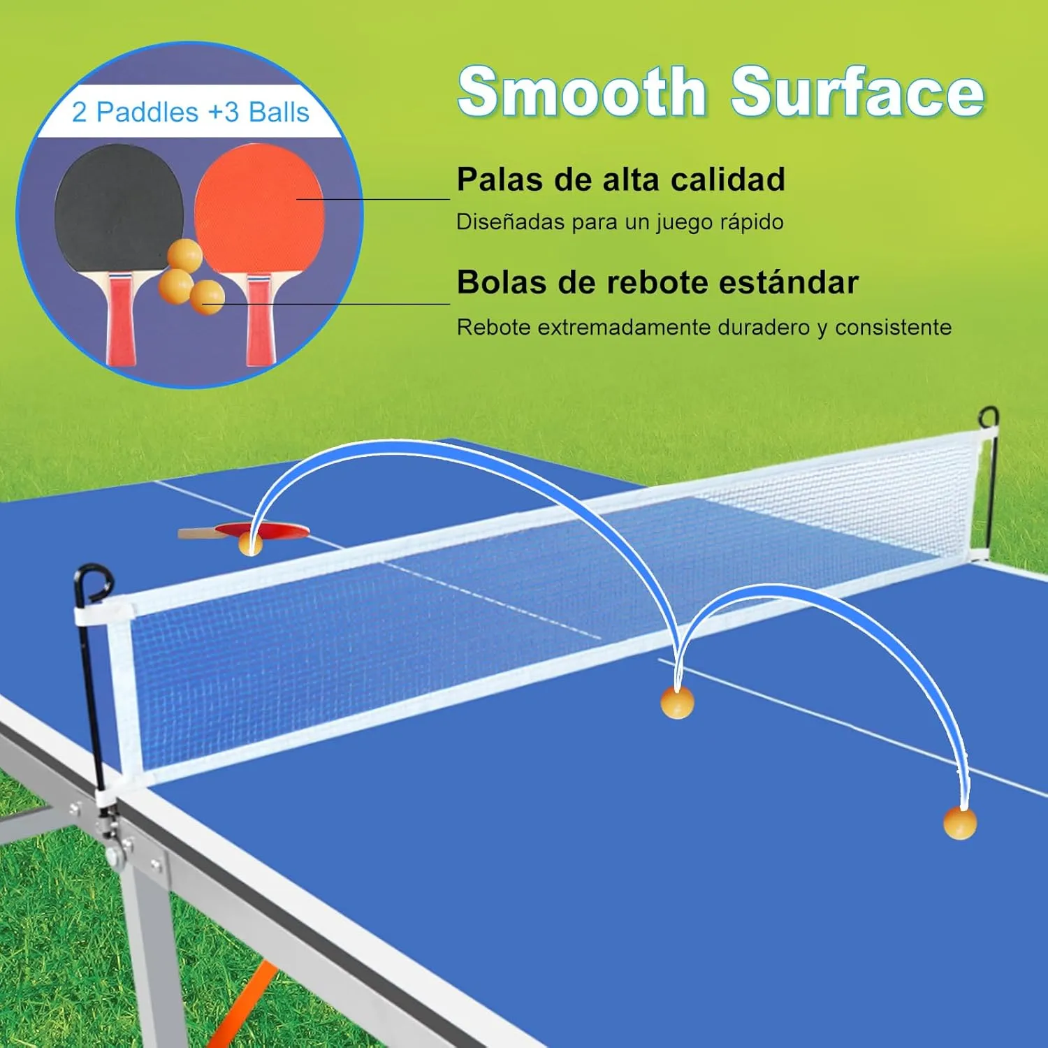BOSTANA Ping Pong Table, Portable Foldable Ping Pong Table with 1 Net 2 Paddles 3 Balls, Table Tennis Table for Indoor Outdoor Game