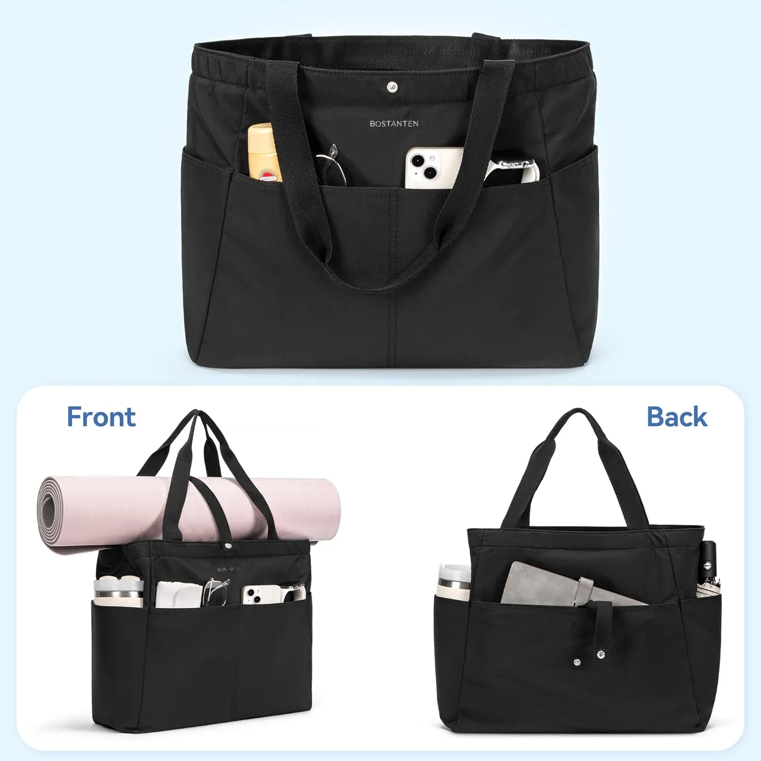 BOSTANTEN Travel Tote Bags for Women Foldable Beach Bag Waterproof Zipper Gym Sports Shopping Bag Trolley Sleeve