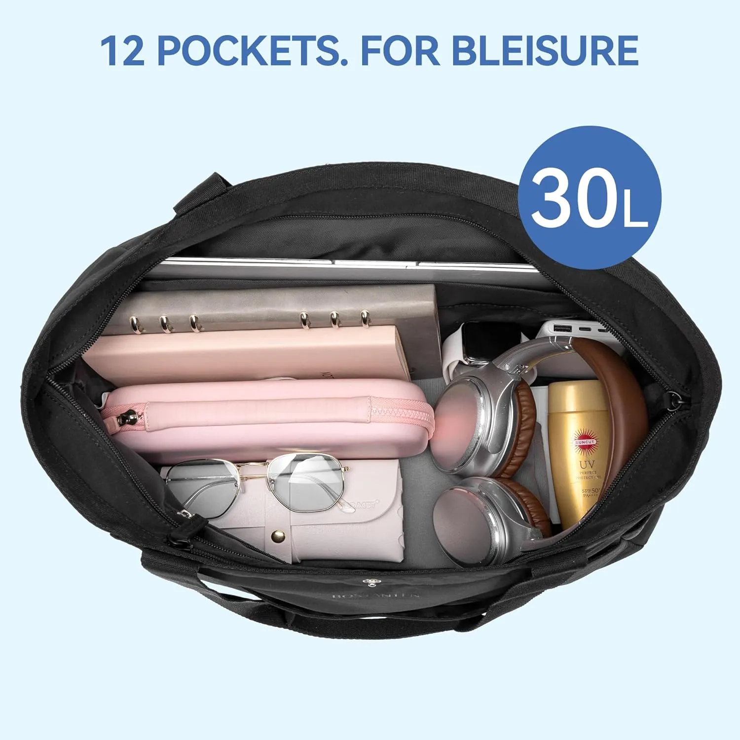 BOSTANTEN Travel Tote Bags for Women Foldable Beach Bag Waterproof Zipper Gym Sports Shopping Bag Trolley Sleeve